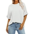 thumbnail image 1 of Timegard Womens Tops V Neck Puff Short Sleeve Lightweight Blouse Casual Work Tops Ruched Solid Color, 1 of 7