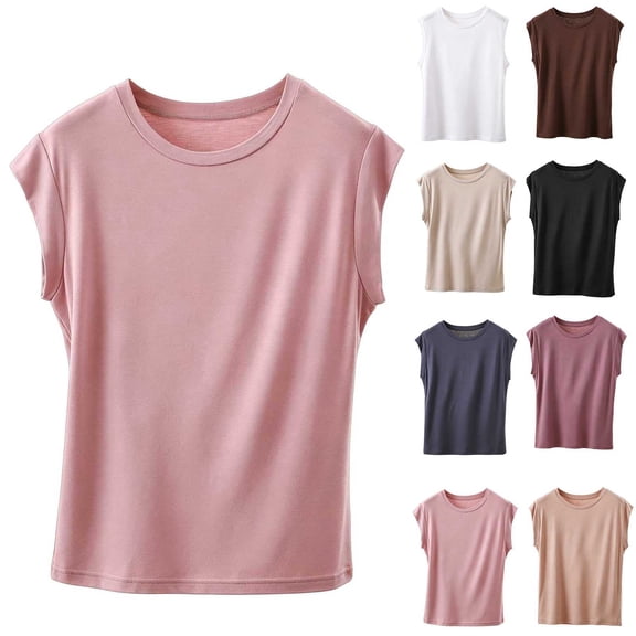 Antinious Women Round Neck Sleeveless Ruffle Style Versatile Comfortable Tank Tops