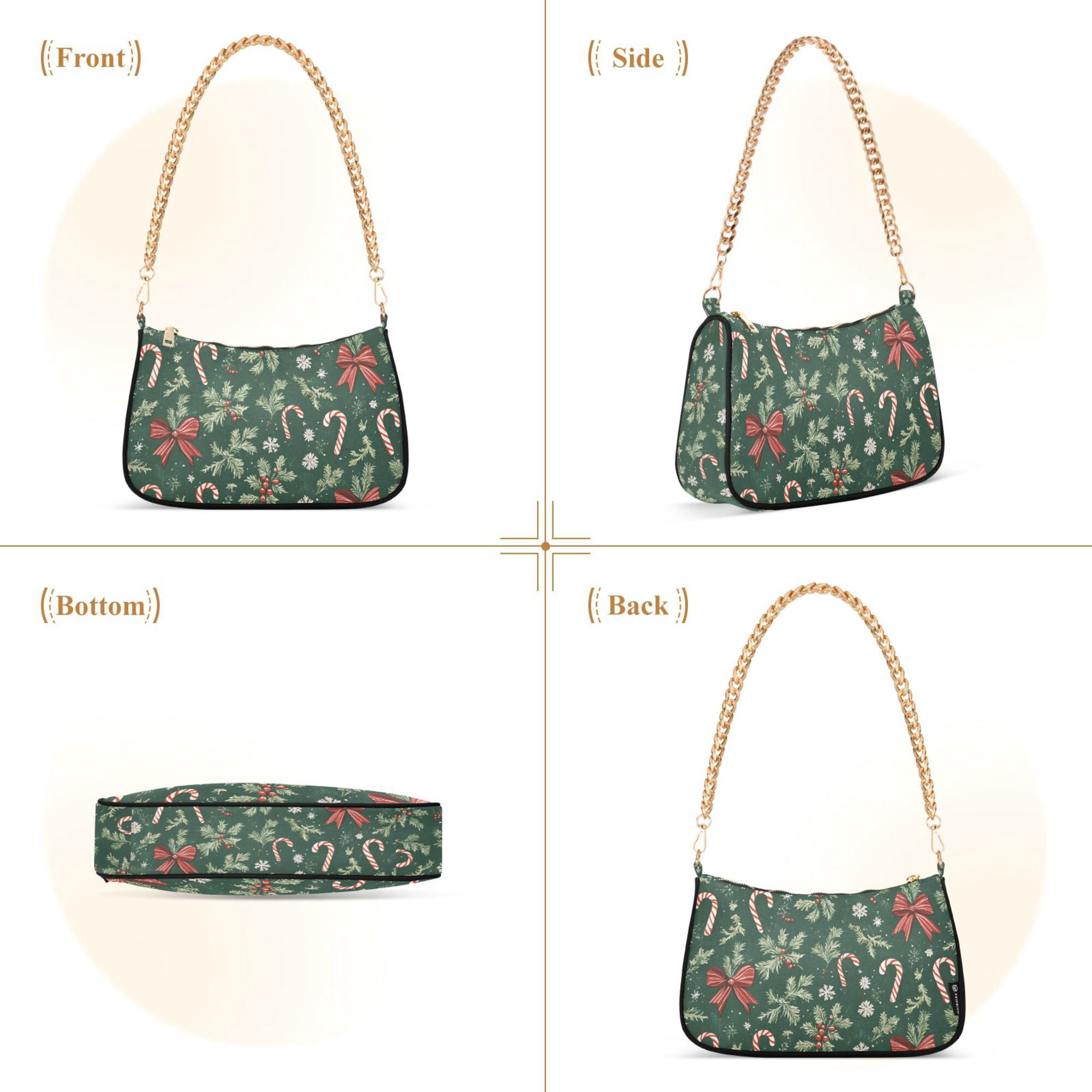 FORMRS Womens Shoulder Bag with Chain Strap Clutch Purse Cute Tote Handbag, Christmas Candy Cane