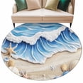 thumbnail image 2 of Blue Theme Round Living Room Rugs 8 ft, Beach Ocean Wave Starfish Shell Coastal Washable Large Area Rug with Non-Slip Sturdy Edge Binding Round Carpet for Dining Room Kitchen Office, 2 of 9