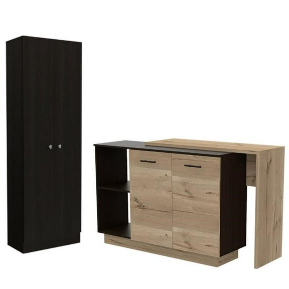 Home Square 2-Piece Set with Two-Door Pantry Cabinet and Kitchen Island