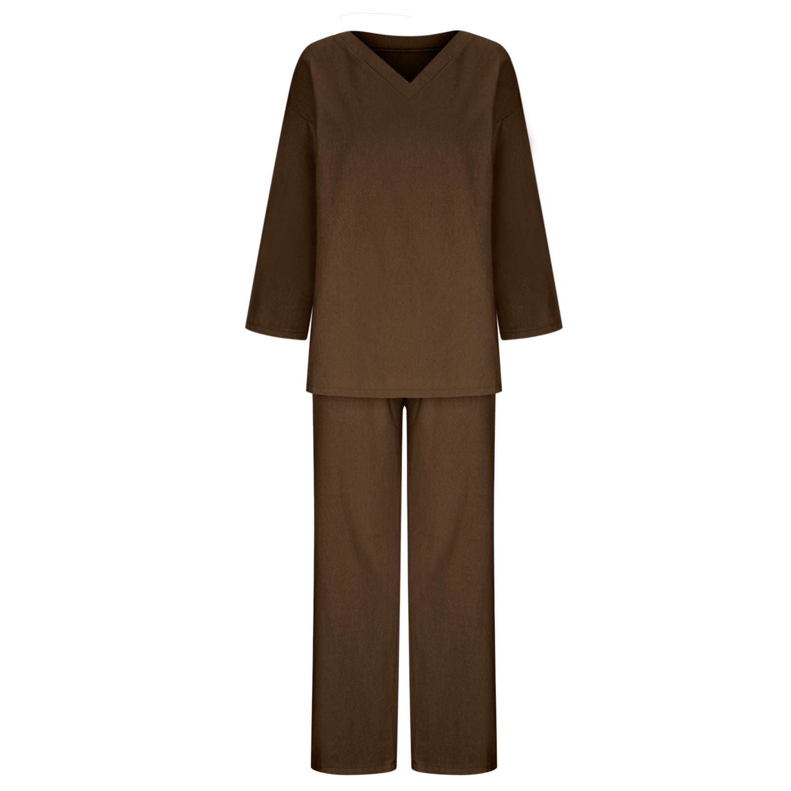 Plus Size Women Cotton Linen Loose Loungewear Suit Hemd Tops Pants  Tracksuit Set