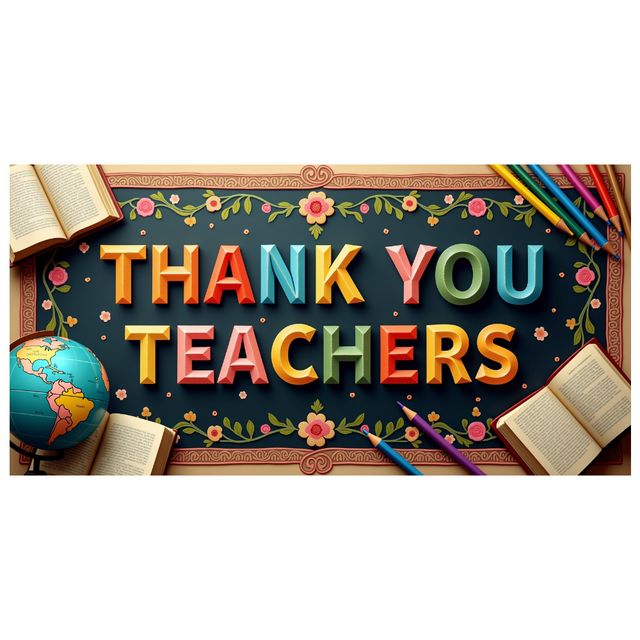Colorful Thank You Teachers Backdrop Banner, Teacher Appreciation Day Decor, Education Theme Background, for Classroom Celebrations Teacher Parties Photo Props