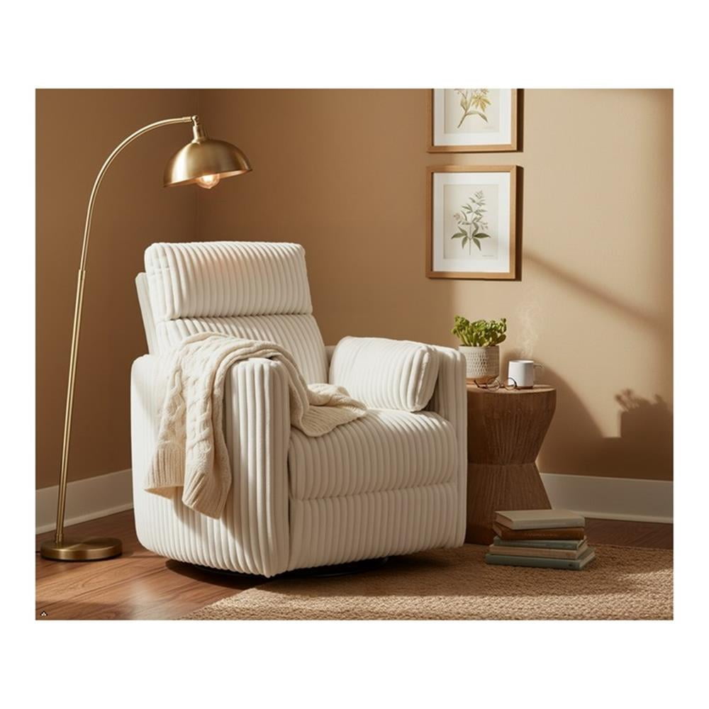 Pemberly Row Modern Chenille Fabric Swivel Glider Recliner in Ivory