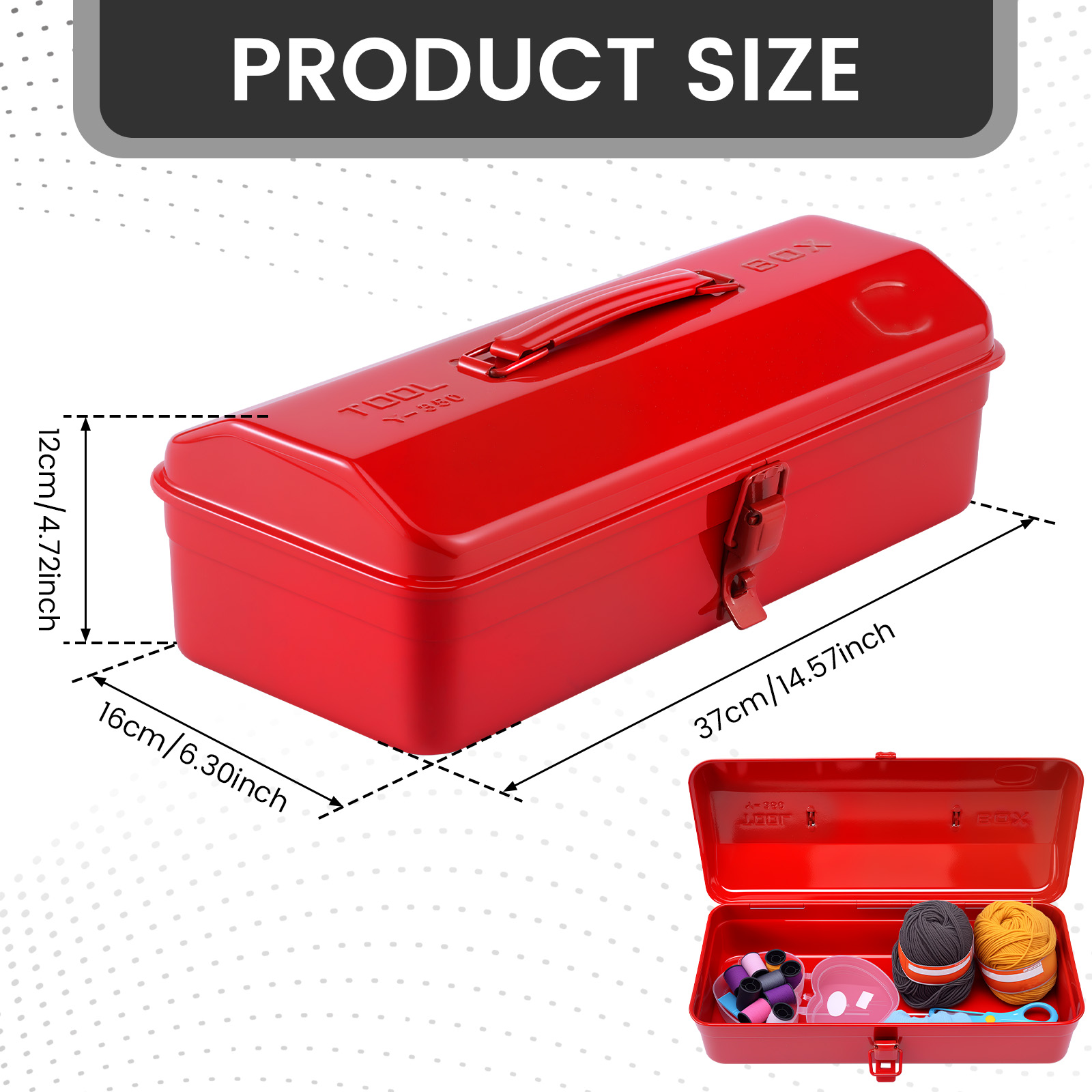 Keyohome Large Metal Tool Storage Box with Handle for Workshop Portable Tool Case with Lid Locking Organiser Box for Hardware Part