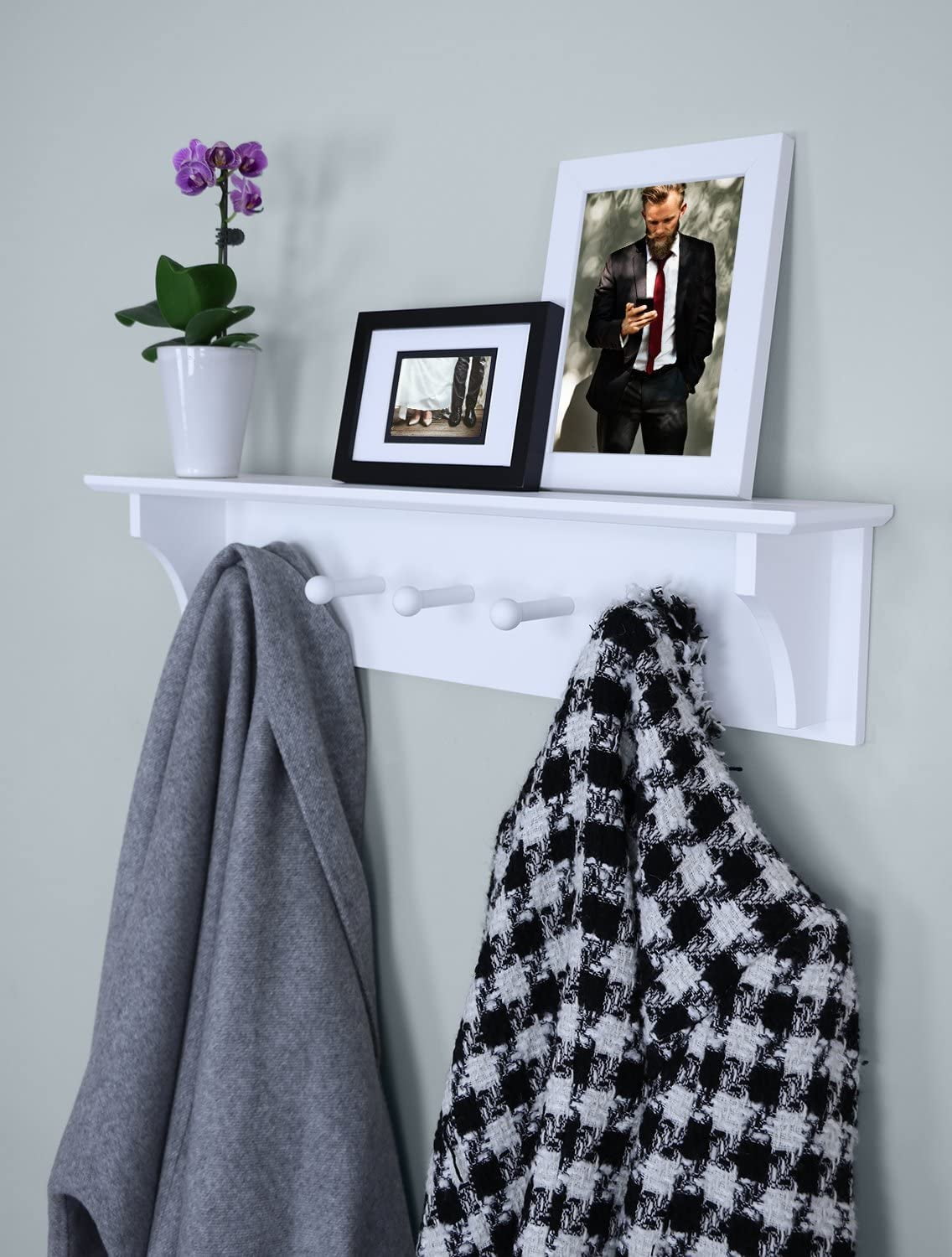 Private Jungle Floating Coat and Hat Wall Shelf Rack, 5 Pegs Hook, 24", White Private Jungle Floating Coat and Hat Wall Shelf Rack, 5 Pegs Hook, 24", White