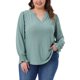 thumbnail image 1 of Blusas de túnica casual de manga larga con volantes y escote en V con ojales para mujeres de tallas grandes Agnes Orinda 1X verde frijol, 1 of 6