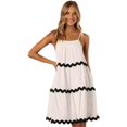 thumbnail image 1 of Robe Longue en Lin pour Femme Été Décontractée Ample Sans Manches Robe d'Été Bordure Contrastante Bretelles Spaghetti Robe de Plage Vacances, 1 of 1