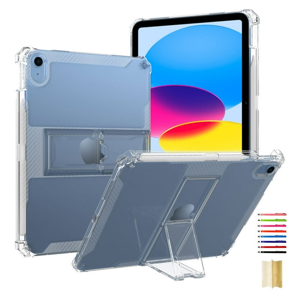 Clear Case for iPad 10.2 inch 9th/8th/7th Generation (2021/2020/2019), Built in Adjustable Kickstand & Pencil Holder, TPU Inner Bumper with Reforced Corners, Slim Lightweight Shockproof, Clear