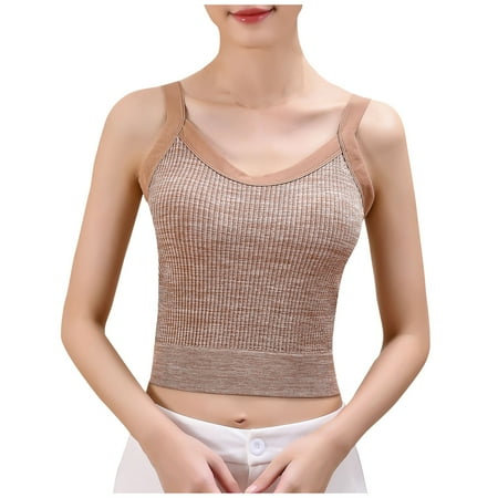 

Knosfe Workout Tops for Women Comfortable Bras Seamless Cami Sexy Sports Bra Khaki