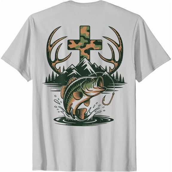 Youth Camo Faith Hunting Fishing Cross Fisherman Christian T-Shirt