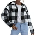 thumbnail image 2 of Aboser Cropped Plaid Shackets for Women Trendy Lapel Tartan Jacket Loose Button Down Coat Winter Fuzzy Fleece Jackets Warm Crop Cardigan, 2 of 7