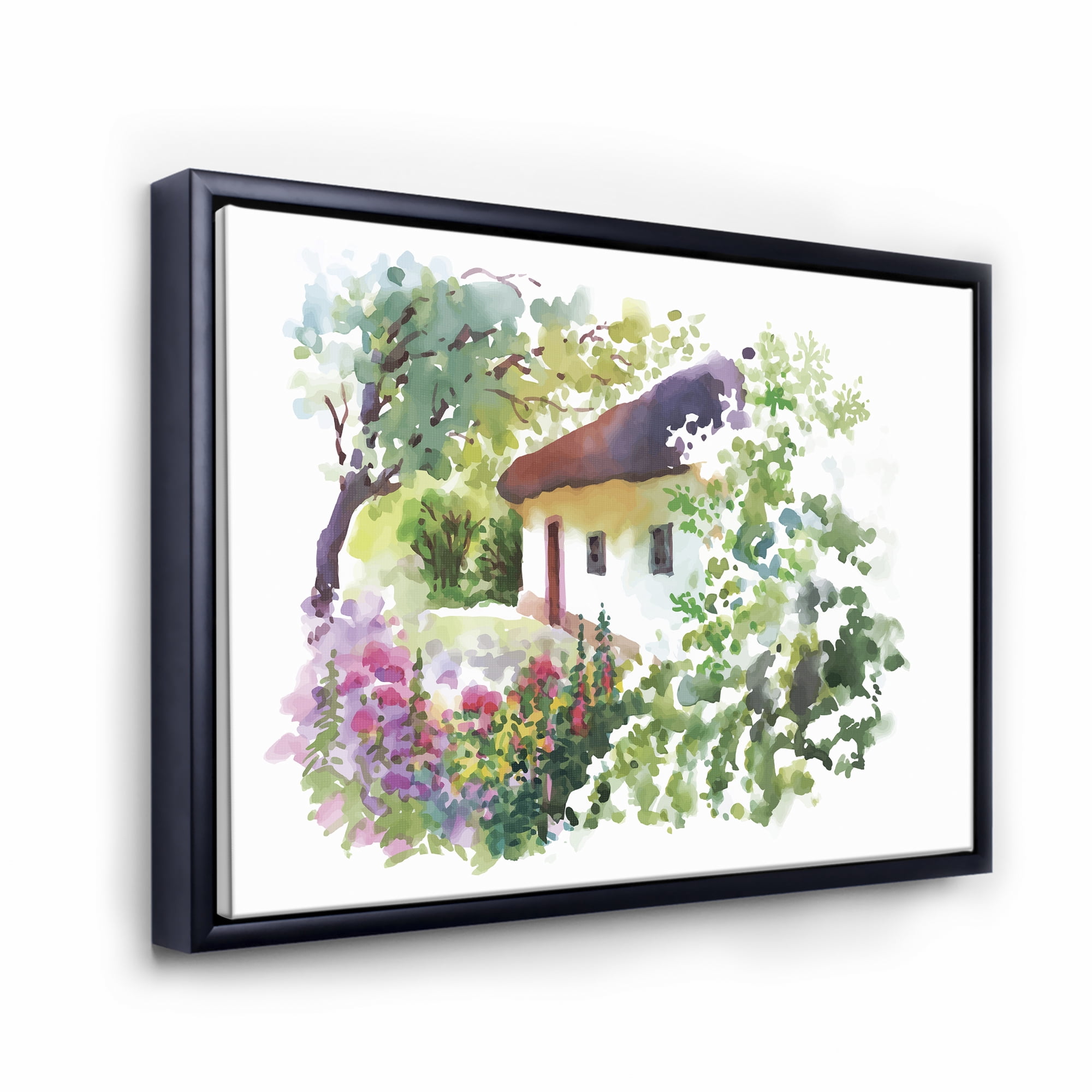 Designart 'Rural Village House On A Green Summer Day' Traditional Framed Canvas Wall Art Print