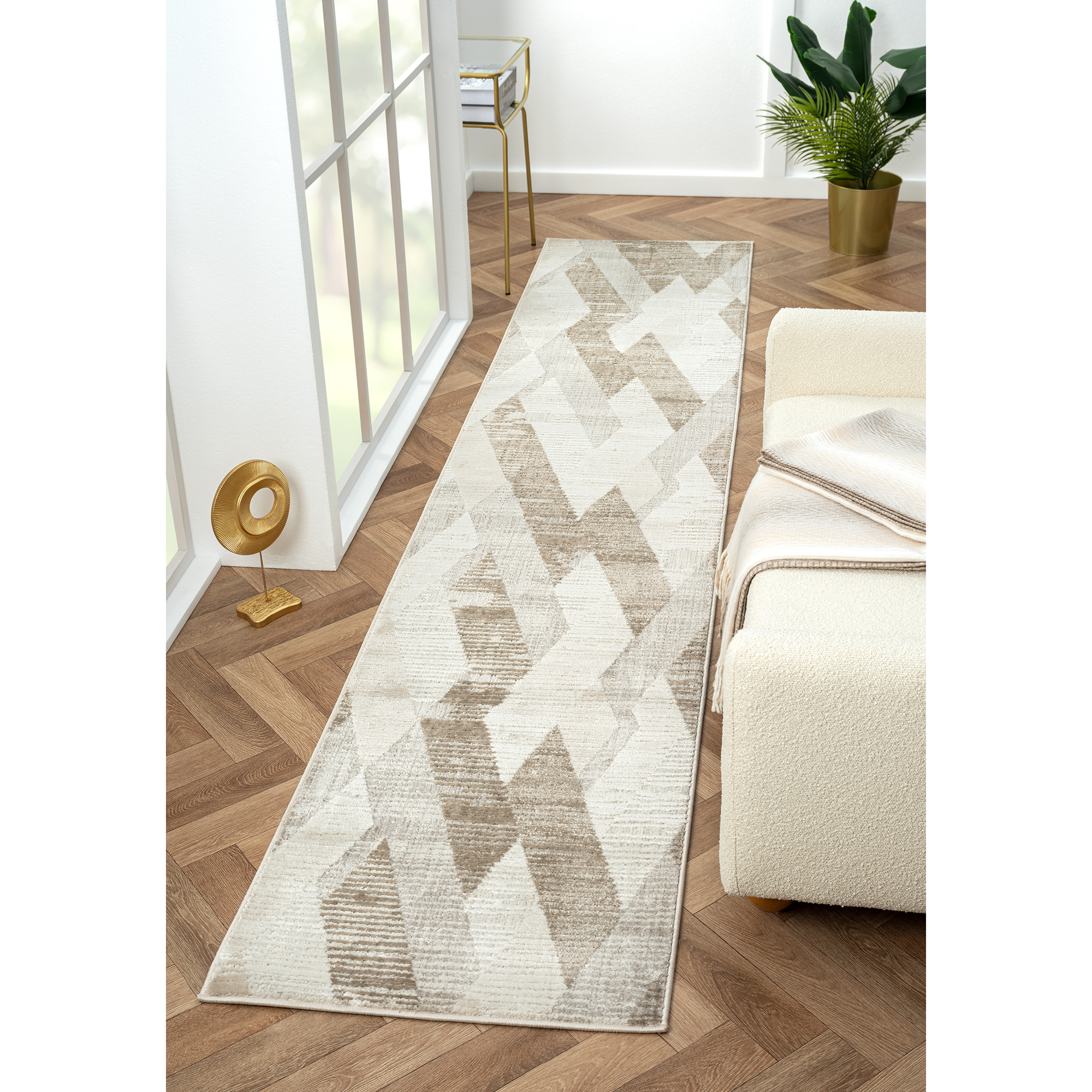 Harlow Hill Claire Geometric Modern Performance Polyester Indoor Runner Rug, Gray, 2' x 10'