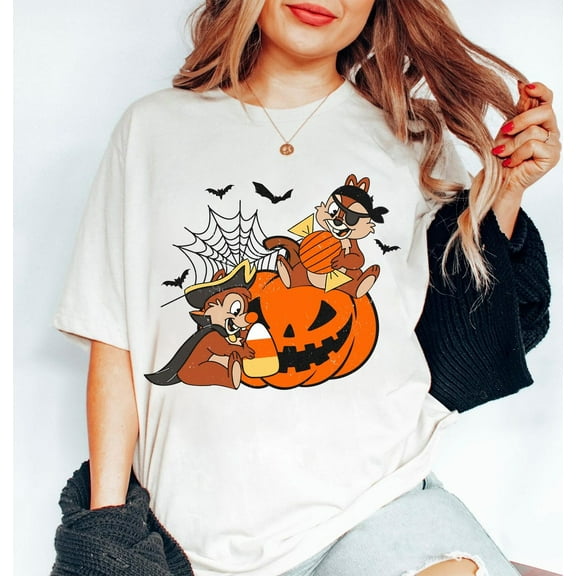 Chip N Dale Pirate Halloween Pumpkin Comfort Colors Shirt, Disney Halloween Matching T-shirt