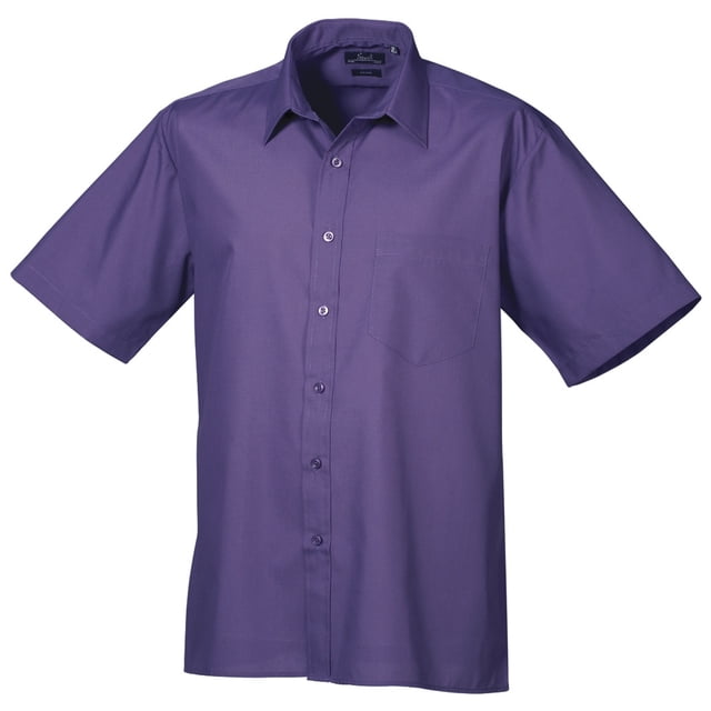Premier - Camisa lisa de manga corta de caballero/hombre Diseño formal Tejido papelina (Púrpura)