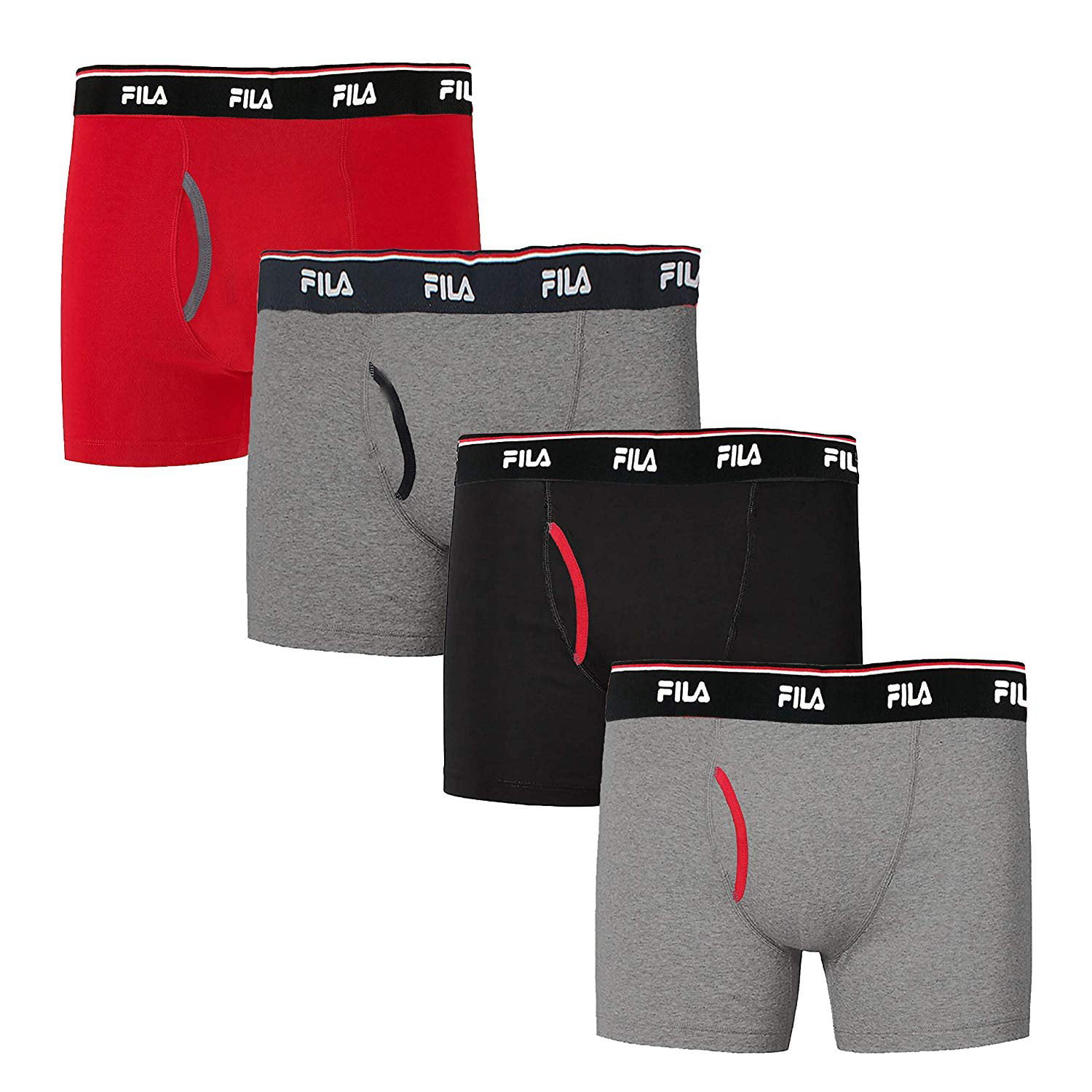 Fila Men's 4 Trunk Front Fly, 90% Polyester 10% Spandex, 4-Pack
