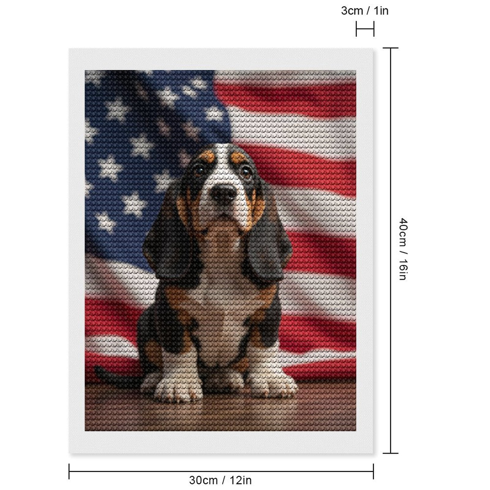 Diamond Art Kits for Adults, Dog Patriot American Flag Background 5D Diamond Painting Kits for Adults Beginners, DIY Full Drill Diamond Painting, Gem Art and Crafts 12x16