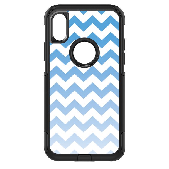DistinctInk Custom SKIN / DECAL compatible with OtterBox Commuter for iPhone X / XS (5.8" Screen) - White Blue Fade Ombré Chevron Stripes