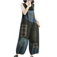 thumbnail image 3 of qolati Women's Casual Denim Jumpsuits Baggy Adjustable Straps Wide Leg Overalls Trendy Patchwork Print Palazzo Jeans Rompers with Pockets, 3 of 6