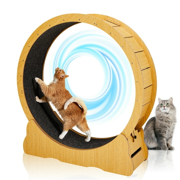 ZephyPaws  43.3-inch Large Cat Exercise Wheel for Running Silent,Cat Wheel Exerciser for Indoor Cats,Natural Wood