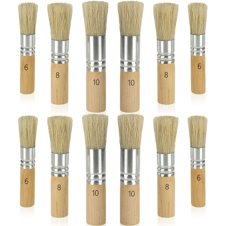 12 Pack Wooden Stencil Brush, Natural Bristle Paint Brush Set for