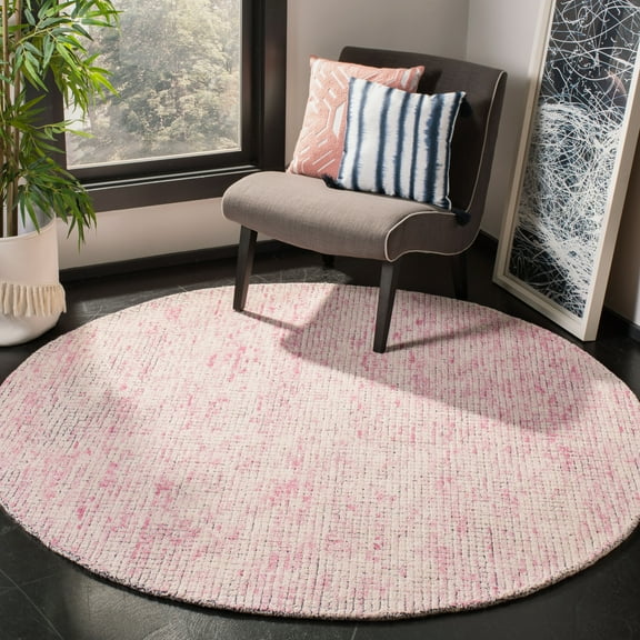 SAFAVIEH Abstract Devyn Geometric Wool Area Rug, Ivory/Pink, 6' x 6' Round