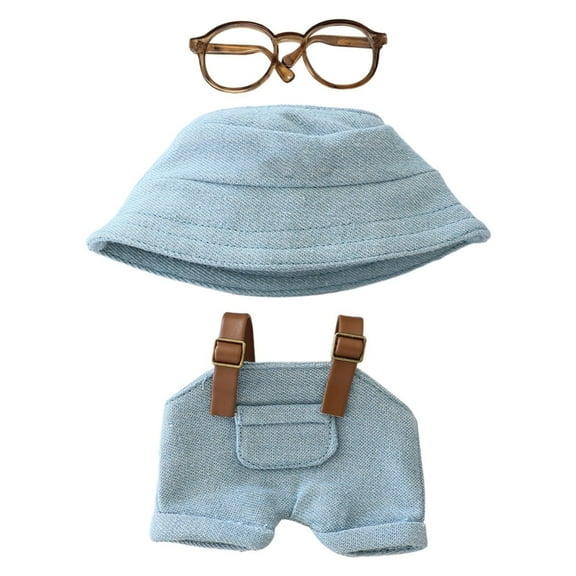 LYINGF Handmade Premium Doll Overalls Set for 5.91-6.7inch Dolls - Complete Outfit with Hat & Glasses Accessories Ropa Para 17cm Dolls, Crafted Clothing for Collector Displays