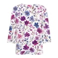 thumbnail image 4 of Womens 3/4 Length Sleeve V Neck Tunic Tops Casual Floral Printed Loose Fit Dressy Blouses for Work Purple Pink L, 4 of 5