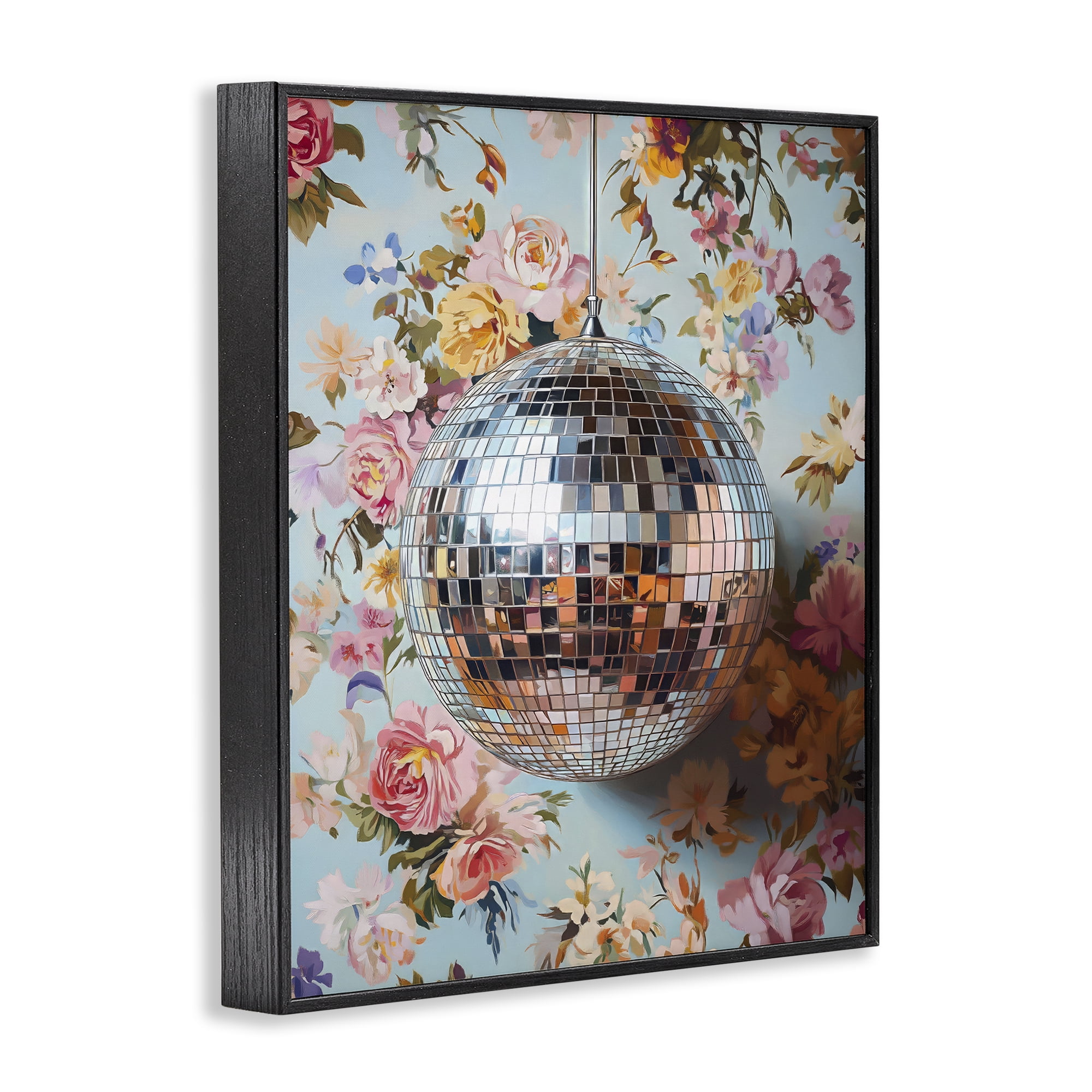 Stupell Industries Floral Disco Ball Reflection Black Framed Giclee Art, design by LSR Design Studio