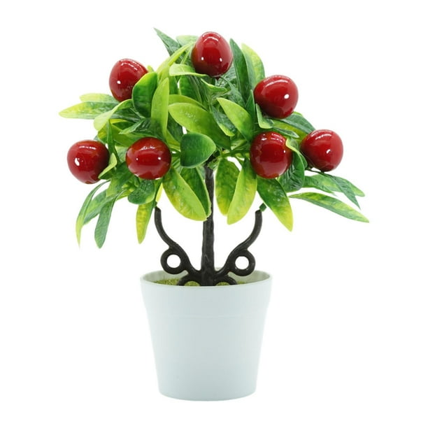 Plantas artificiales en maceta, decoración del hogar, decoración de escritorio con maceta blanca, mini plantas falsas Guindas