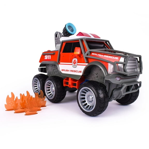 Maxx Action Fire Rescue - Brush Firetruck with Lights, Sounds, Motorized Drive & Shooting Water