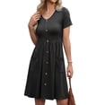 thumbnail image 3 of TARAINYA Summer Women Short Sleeve V-Neck Dresses With Buttons A-Line Pockets Sundresses Casual Knee Travel Beach Dresses, 3 of 7