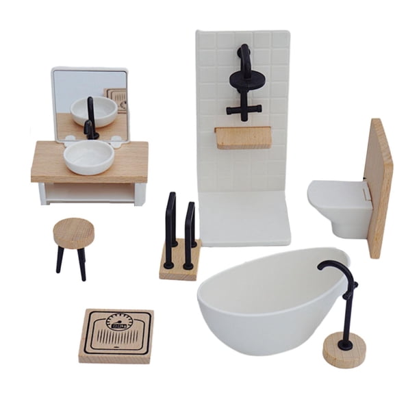 Juego de baño para casa de muñecas a escala 1:12, juguetes de simulación, escena de vida, bañera blanca, muebles de baño en miniatura, manualidades