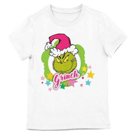 The Grinch Festive Character Art Girl's White Crew Neck Short Sleeve T-shirt-XS