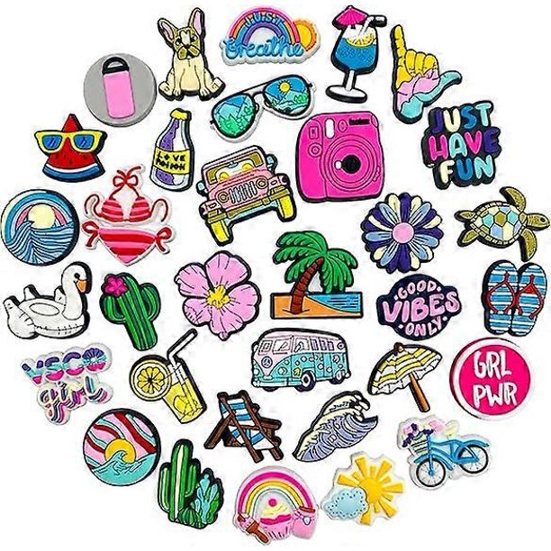35 adornos para zapatos de zuecos Crock, bonitos adornos de dibujos animados, bonitos adornos para zapatos, accesorios kawaii rosas para niñas, niños, adolescentes, mujeres y hombres.
