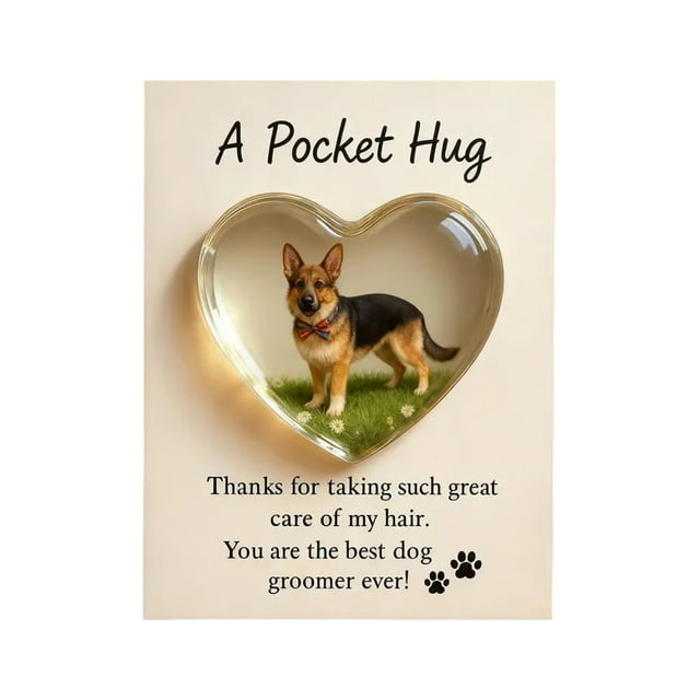 Abrazo de bolsillo para peluqueros caninos con tarjeta de felicitación de acrílico en forma de corazón. Abrazo de bolsillo para peluqueros de mascotas. Regalos de recuerdo de agradecimiento.