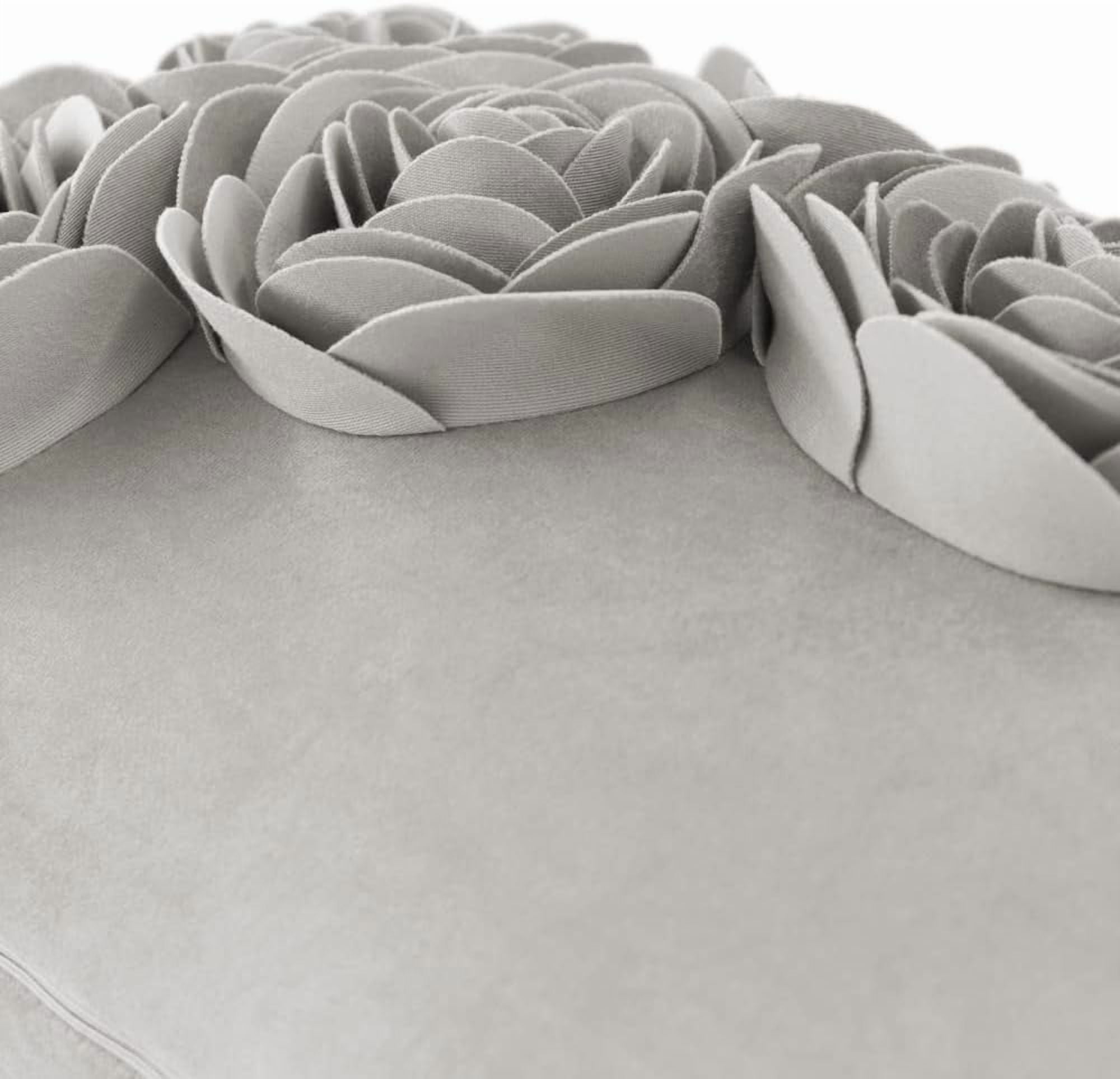 JWH 3D Decorative Soft Gey Velvet Rose Design Throw Pillow Covers for Bed Sofa Chair Decor 12x20inch Gray