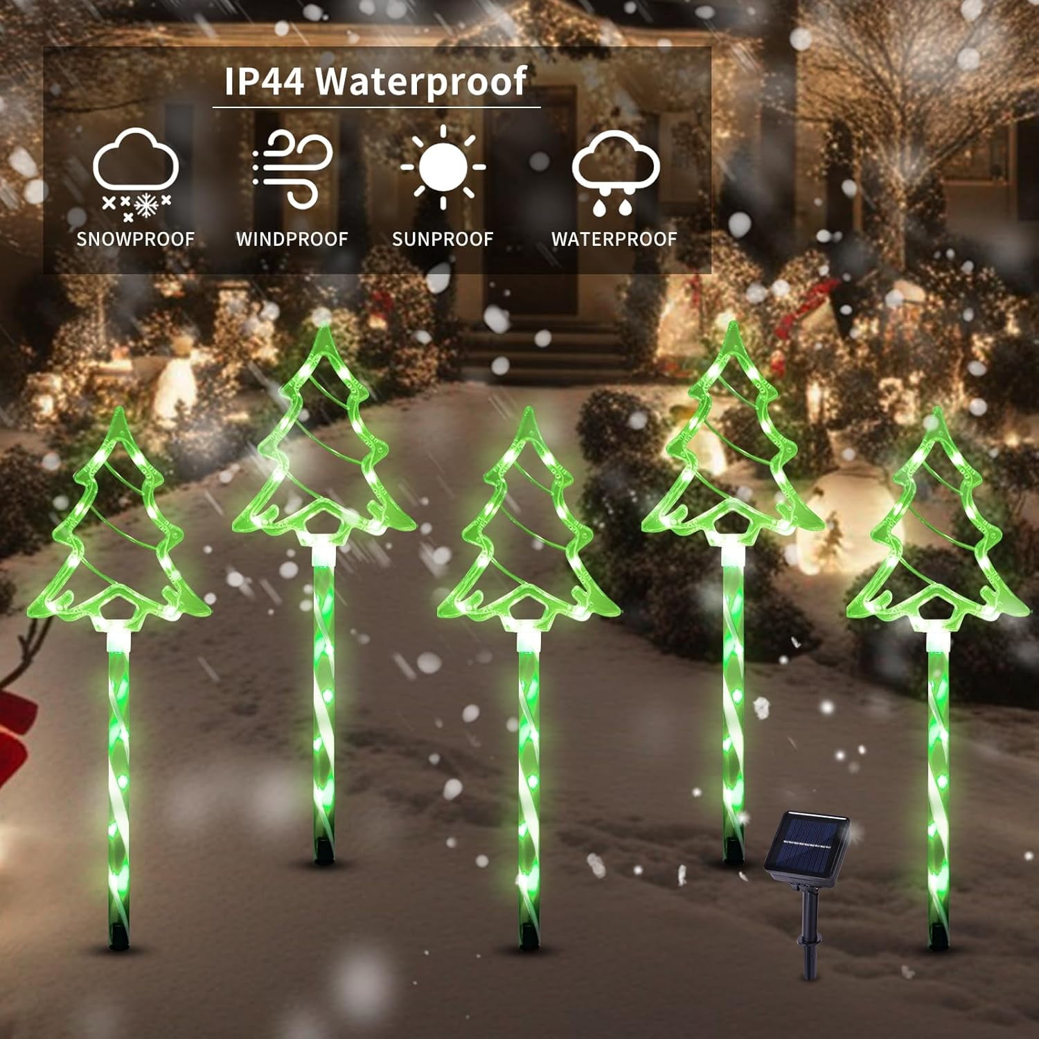 Christmas Solar Pathway Lights Outdoor Decorations, 8 Modes Xmas Tree Candy Lights Waterproof Led Garden Stake Light for Walkway Yard Lawn Porch Holiday Decor 5-Pack