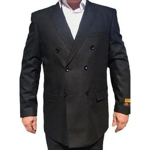 Mens Black Stripe Wool Double Breasted Suit Alberto DB-1 SS Size 44L Final Sale