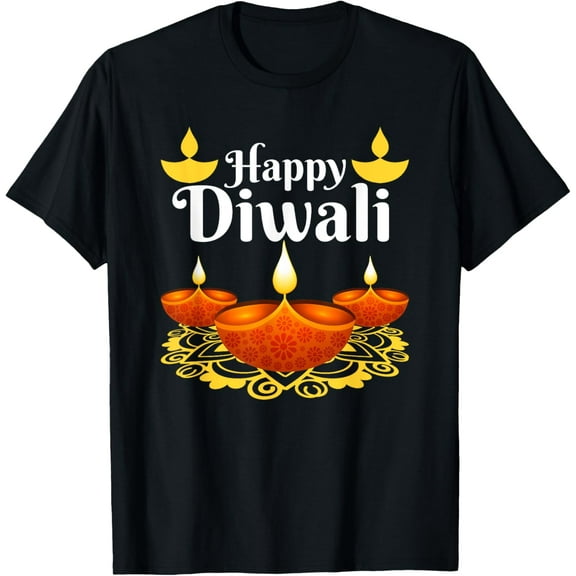 Cool Happy Diwali Festival of Light Diva Lanterns T-ShirtMen and women, Black T-shirt, size: Extra large