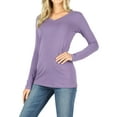 thumbnail image 3 of Women Basic Cotton Relaxed Fit V-Neck(S-3X) Long Sleeve T-Shirt Top (Single & Multi-Packs Available), 3 of 4