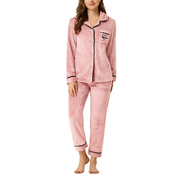 INSPIRE CHIC Women's Pajama Sets Sleepwear Button Down Soft Night Suit Lounge Sets XS Pink
