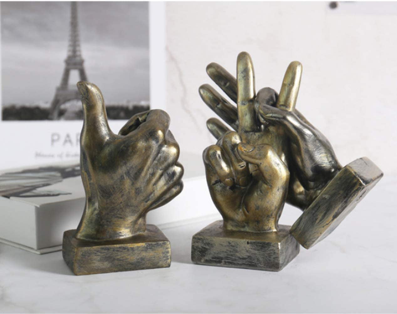 Polyresin Hand Gesture Desk Statues,Gesture Finger Model Home Decoration Fingers Sculpture Creative Home Living Room Cabinet Shelf Decoration,Finger Sculpture Decor Thumb UP-Gold