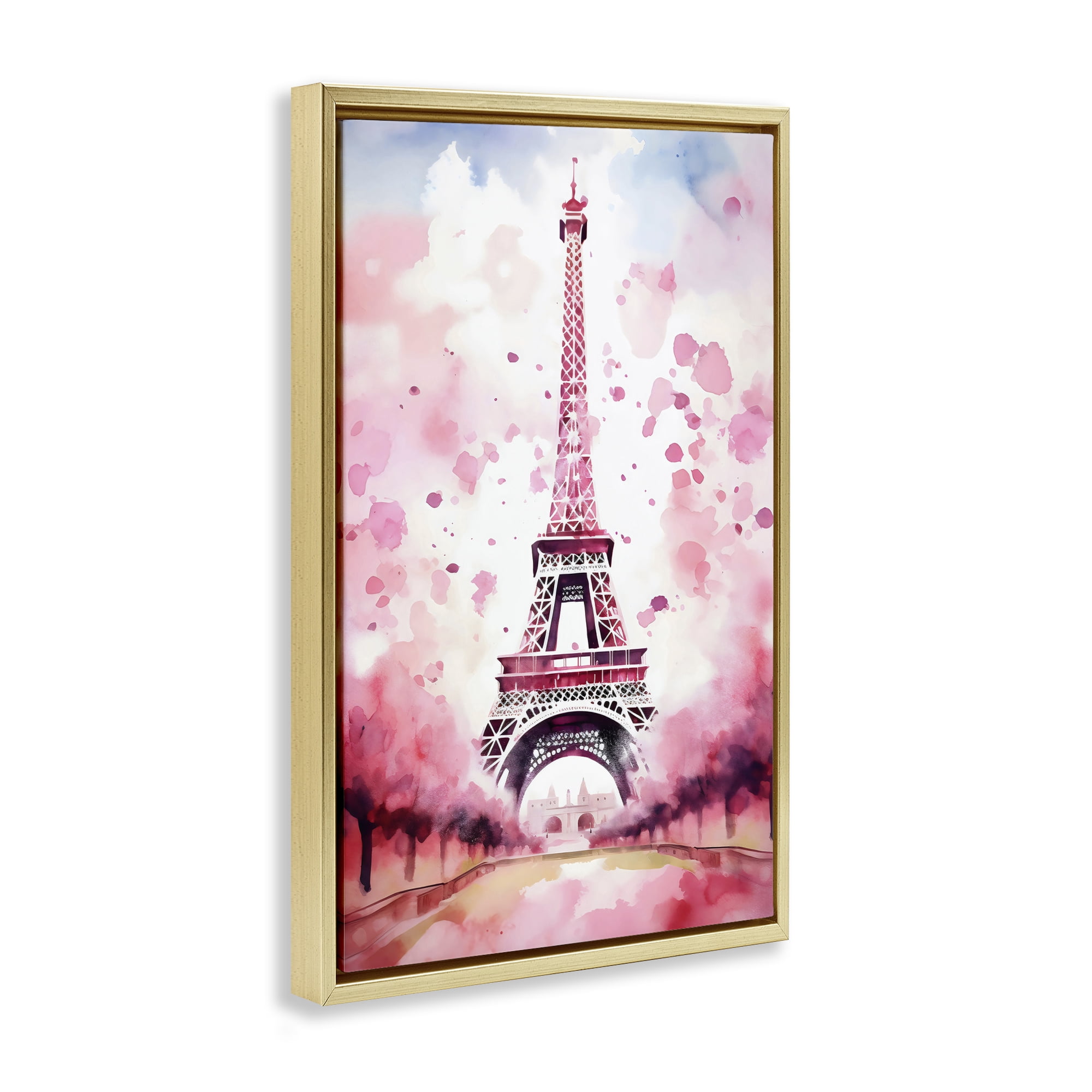Stupell Industries Blush Watercolor Eiffel Tower Gold Framed Floater Canvas Wall Art, design by Creative Studio