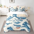 thumbnail image 2 of Feelyou Tokyo Ocean Waves Bedding Comforter Set 7 Pieces, Cartoon Marine Sun Full Bedding Set, Retro Japanese Style Reversible Fitted Sheet Flat Sheet, Lightweight Room Decor, 2 of 8