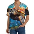 thumbnail image 7 of Lsque Colorful Underwater Sea Turtle print Men's Cuban Collar Short Sleeve Shirt Summer Beachwear Casual Button Down Fashionable Vacation Leisure Shirt-3X-Large, 7 of 7