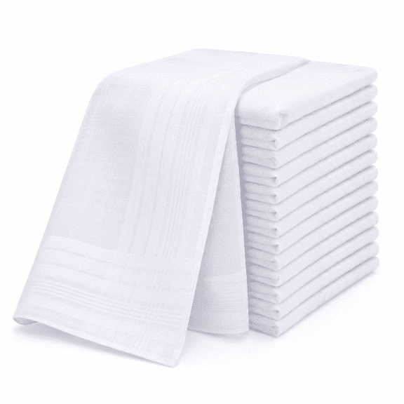 13 Pack Men's Handkerchiefs 100% Cotton Solid White with Stripe Large Classic Hankies Bulk Set