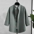 thumbnail image 2 of Dagugfen Work Shirts for Men Button up 3/4 Sleeve Stand Collar Loose Casual Office Tops Solid Color, 2 of 4