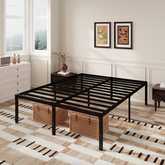 Amolife Heavy Duty Queen Size 18'' Metal Platform Bed Frame with Ample Under Bed Storage Space, Black